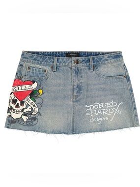 Ed Hardy LKS Skull Denim Mini Skirt